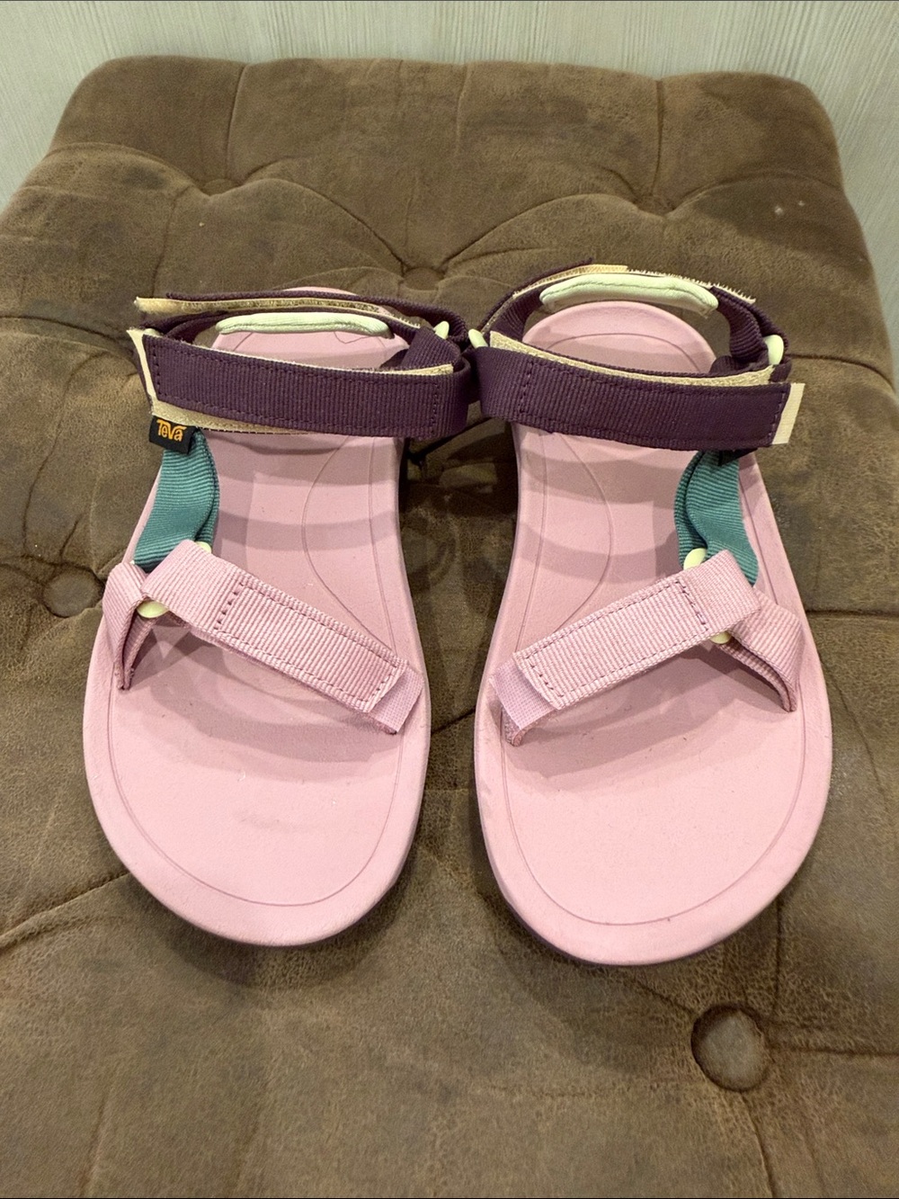 Teva Kids Pink Sandals with Teal and Purple Strap Accents